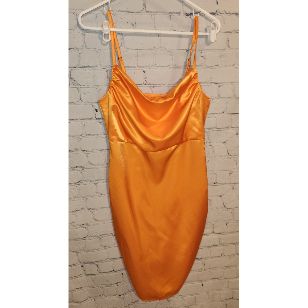 WILD FABLE Tangerine‎ Orange  Draped Neckline Ruched Mini Dress Medium - Picture 3 of 9